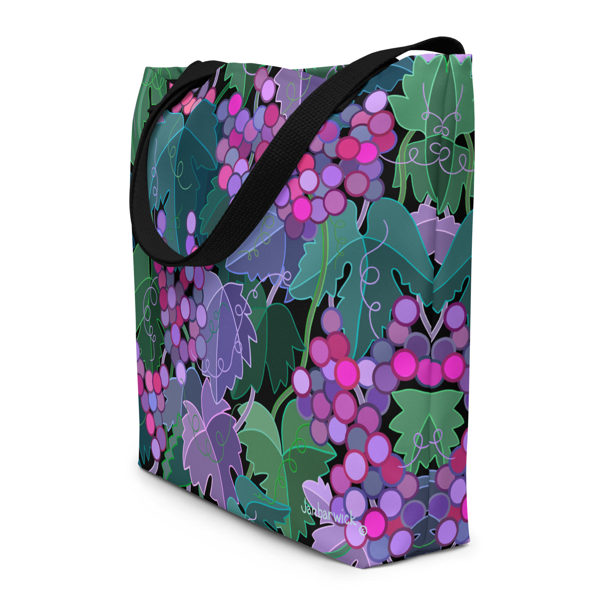 Grapes Lilacs on Jet Tote Bag with Pocket