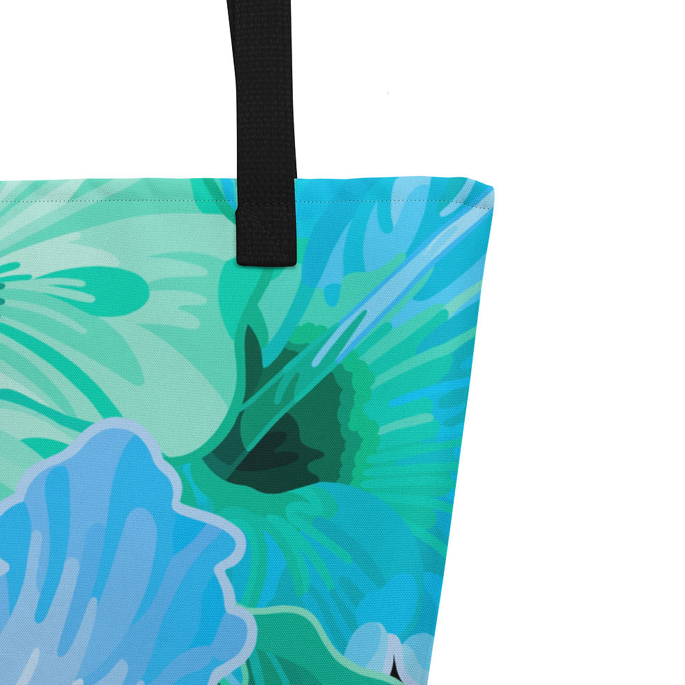 Thumbnail: Hibiscus Blooms Blue Tote Bag with Pocket
