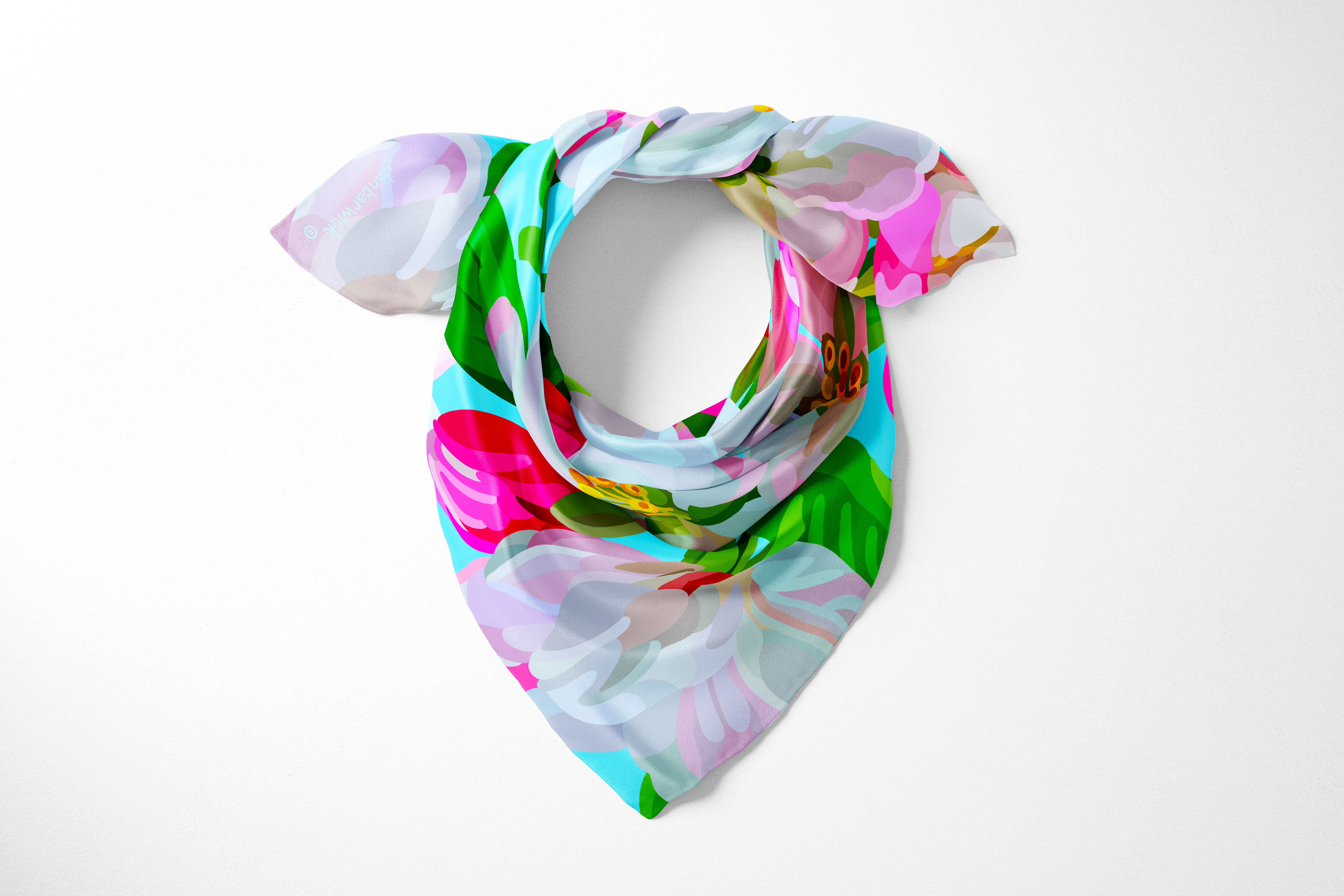 Spring Cherry Blossoms on Sky Mini SilkScarf