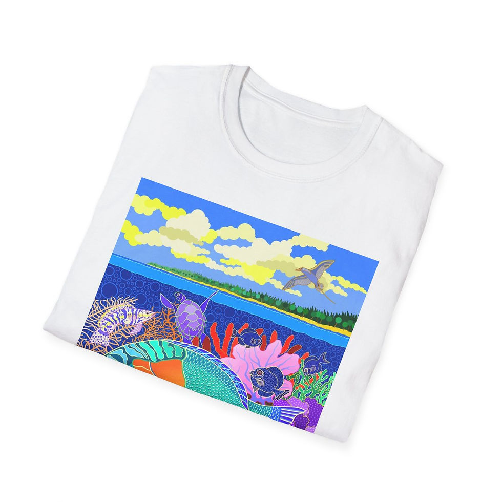 Thumbnail: Coral Calm on White Unisex Softstyle T-Shirt