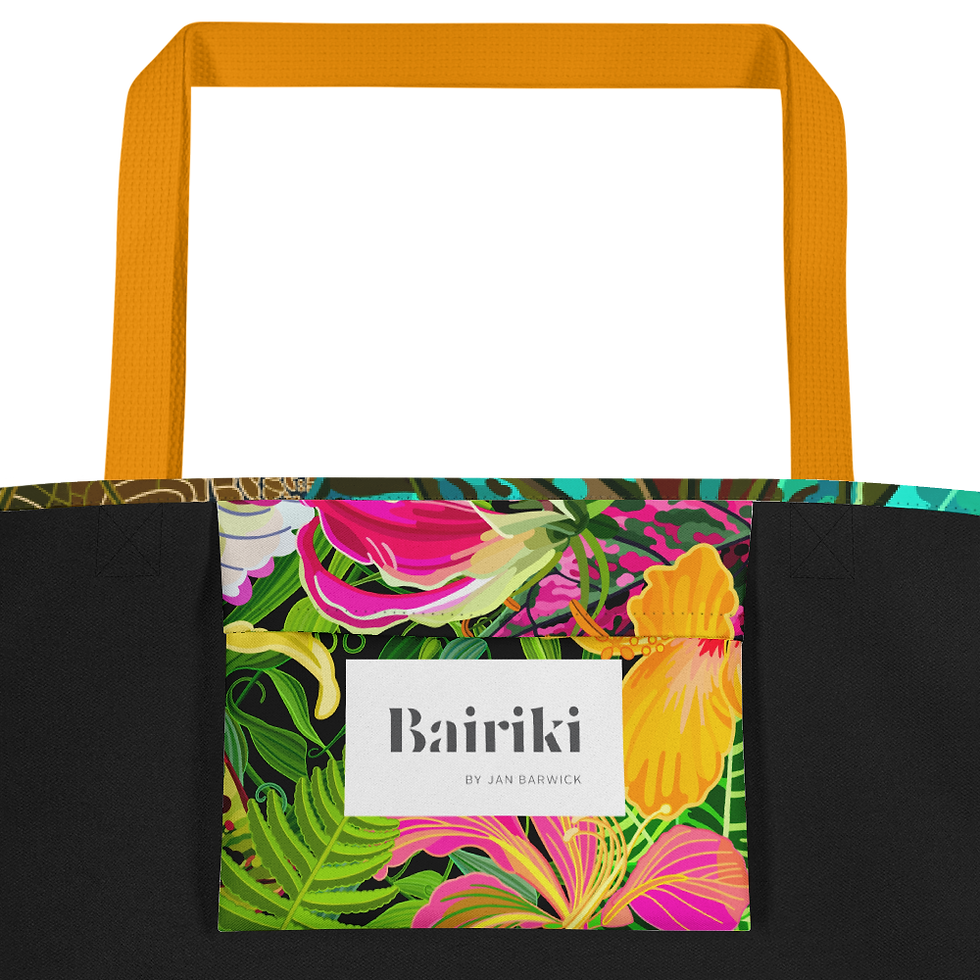 Thumbnail: Caladiums Teals and Olives All-Over Print Large Tote Bag