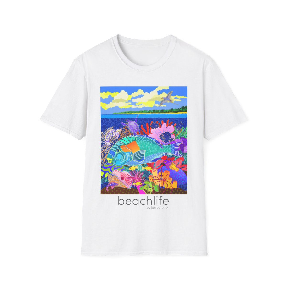 Coral Calm on White Unisex Softstyle T-Shirt