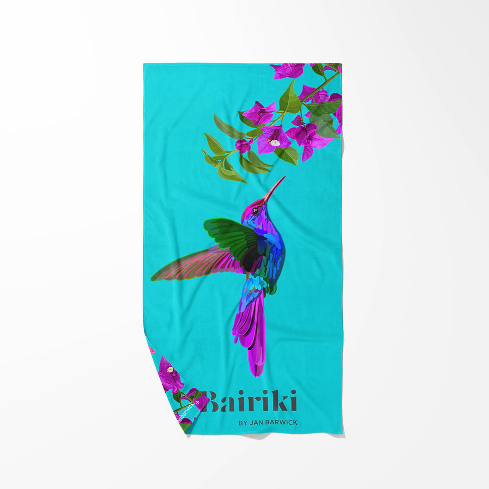 Thumbnail: Bougainvillea and Hummingbird on Sky Beach Towel