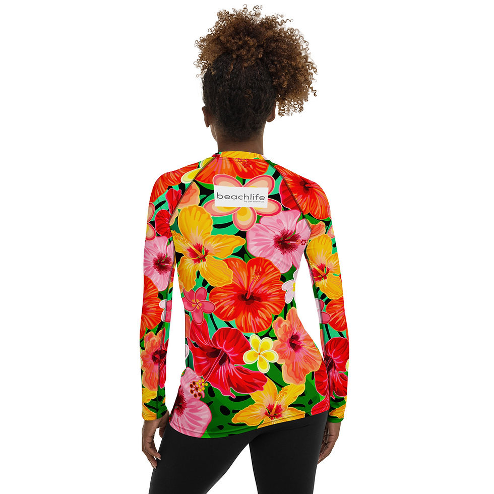 Thumbnail: Hibiscus Reds on Jet Women's Rash Guard