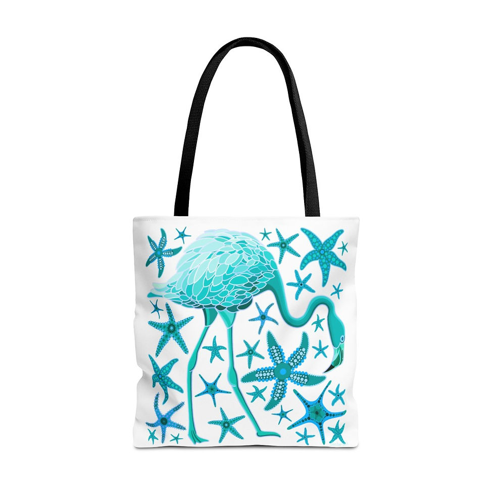 Thumbnail: Flamingo & Stars Turq on White Tote Bag