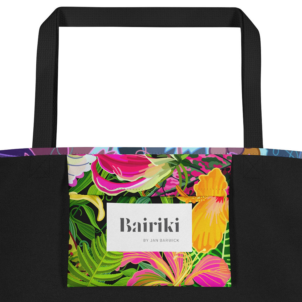 Thumbnail: Grapes Coral on Pale Sky Tote Bag with Pocket
