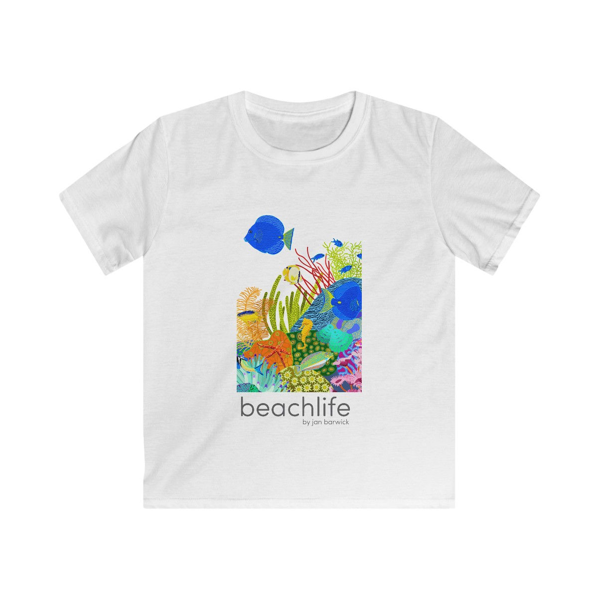 Beachlife Reef on Kids White Softstyle Tee