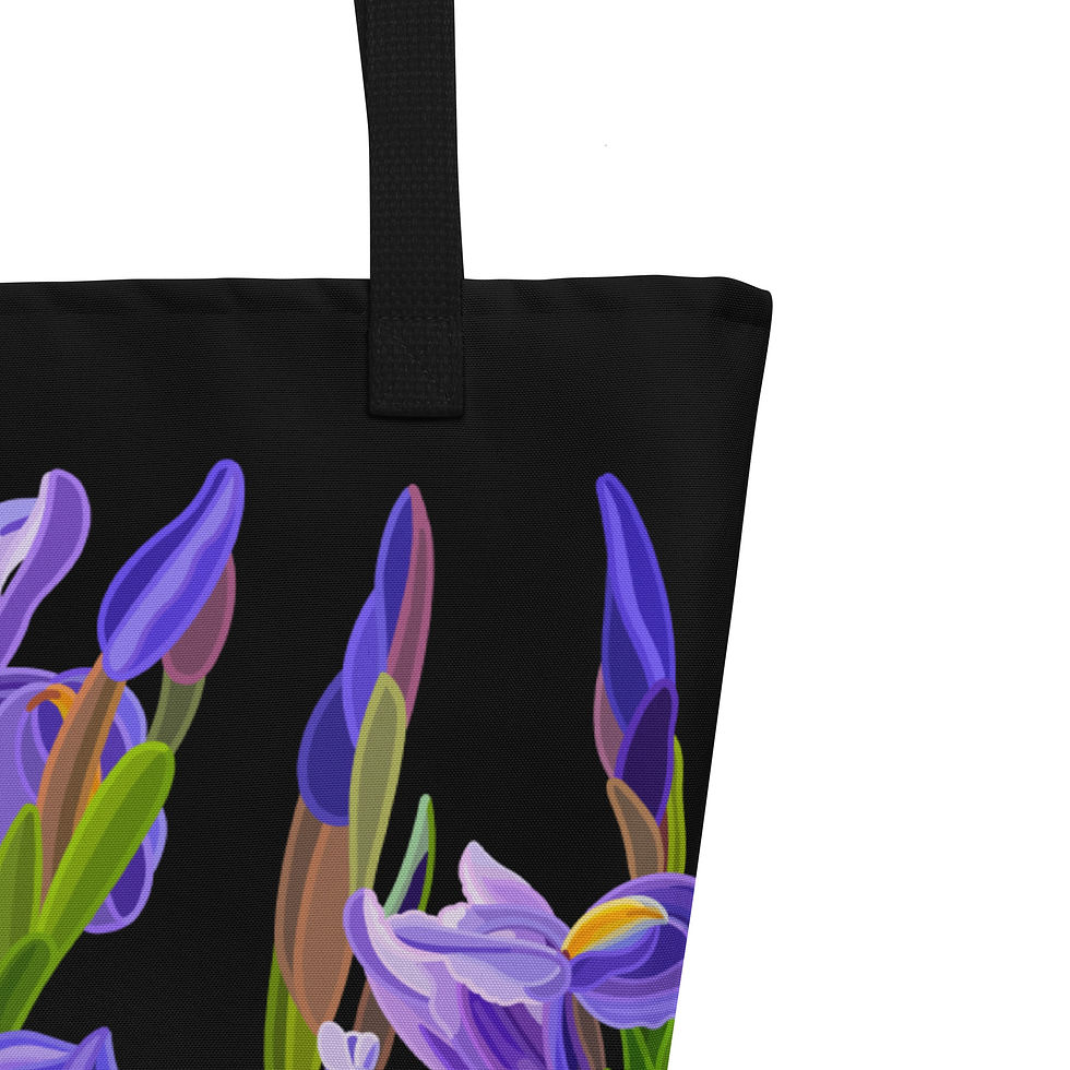 Thumbnail: Irises on Jet Tote Bag with Pocket