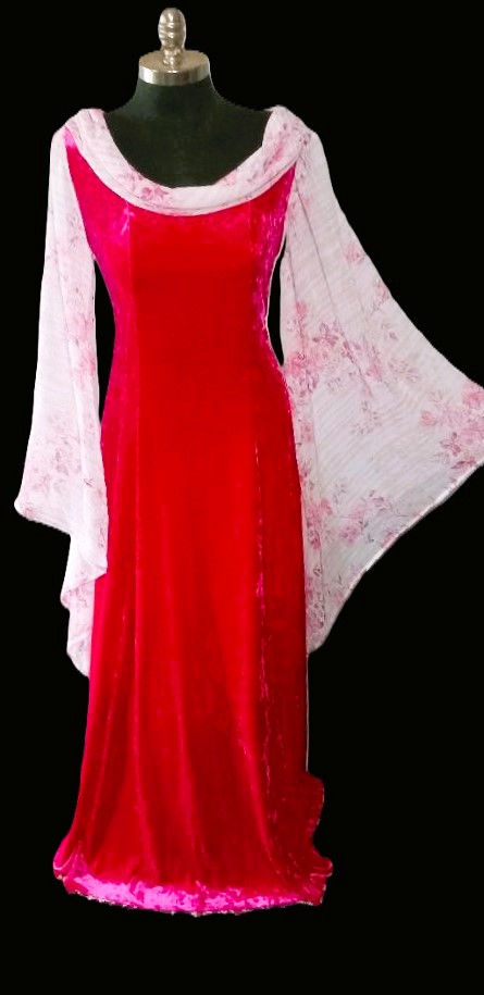 Renaissance Fantasy Gown, Pink Crushed Velvet, Size Large