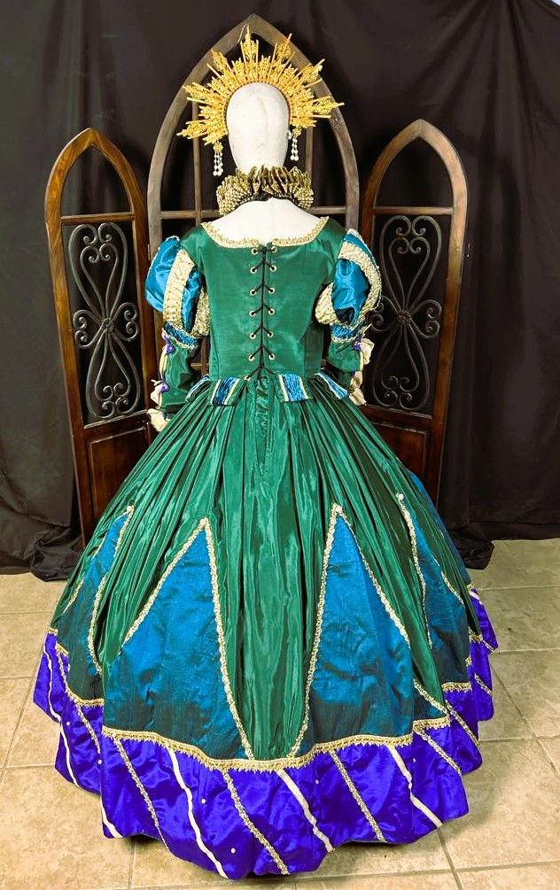 Thumbnail: Renaissance Queen Gown, Elizabethan Style in Peacock Colors, Size 14
