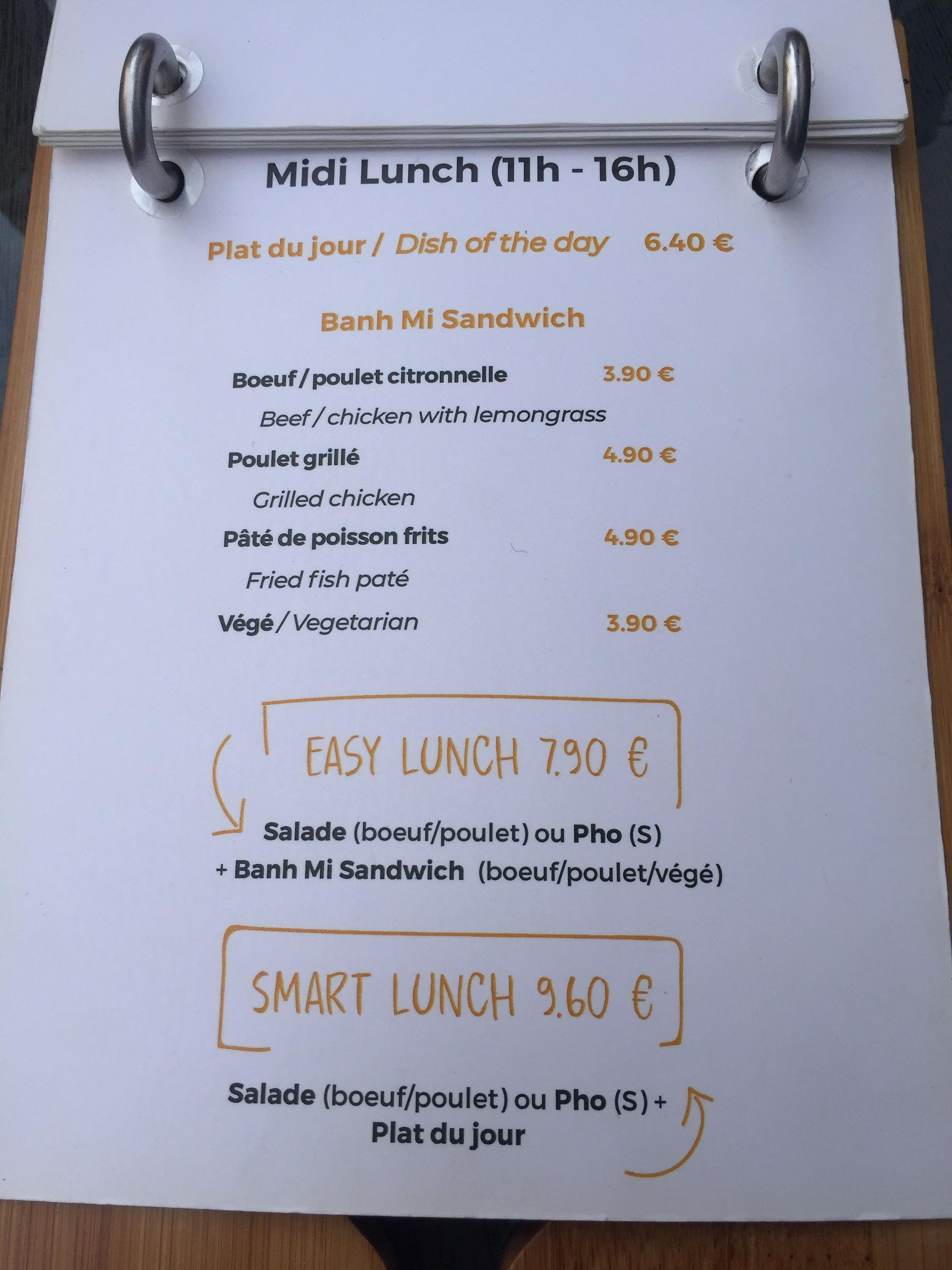Lunch menu at Pho Diem Xuan - Ordinary B