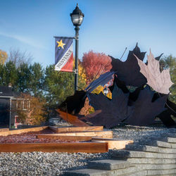 Maple leaf structure located in Hector Savoie Park - Saint-Quentin (NB)
