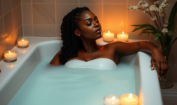 Relaxing black woman candles in the bat