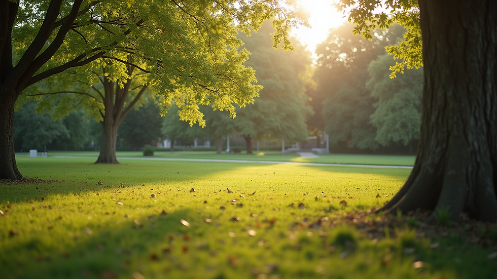 Wide angle view of a serene park setting
