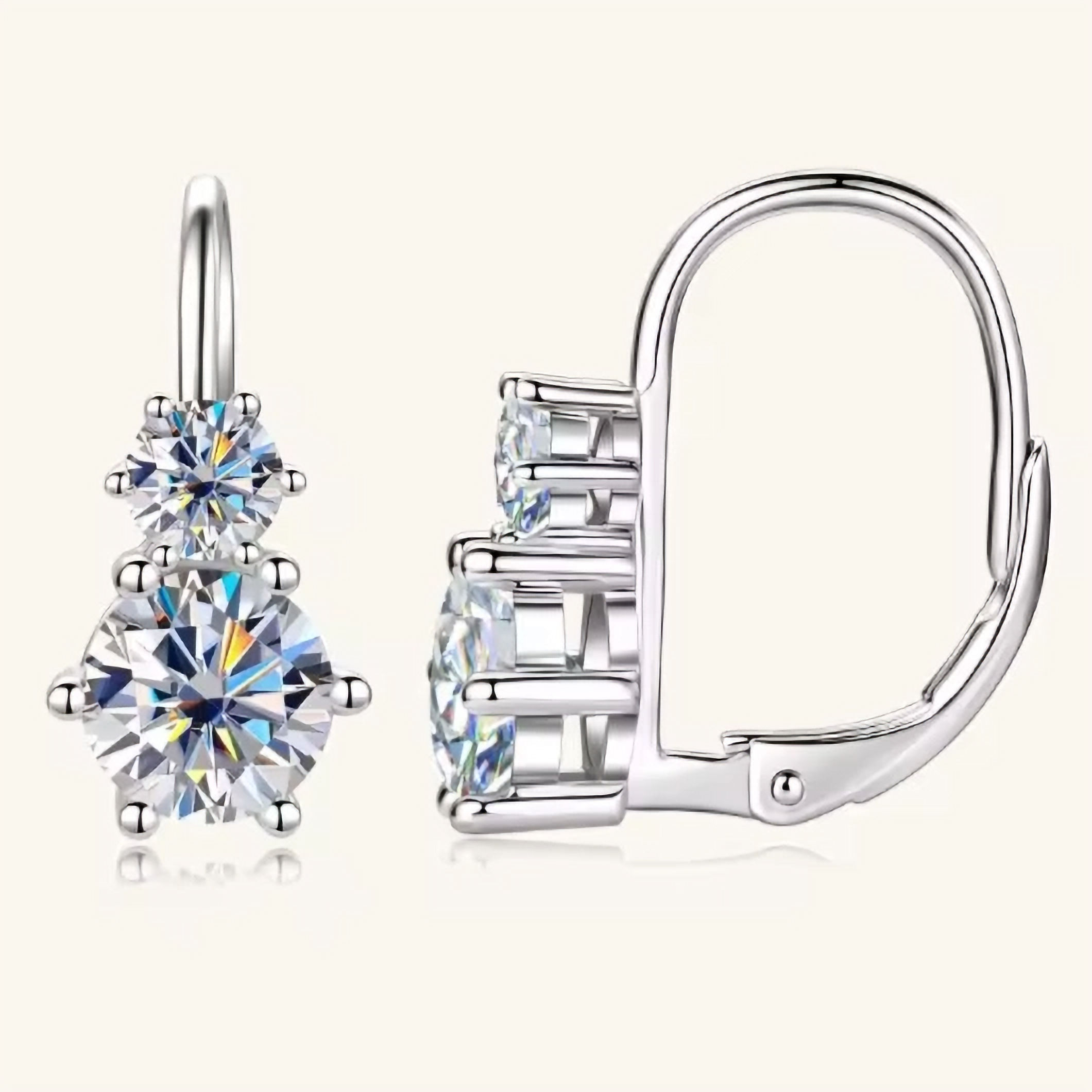 Women’s Sterling Silver Hoop Earrings with Moissanite Stones – 4mm & 6.5mm