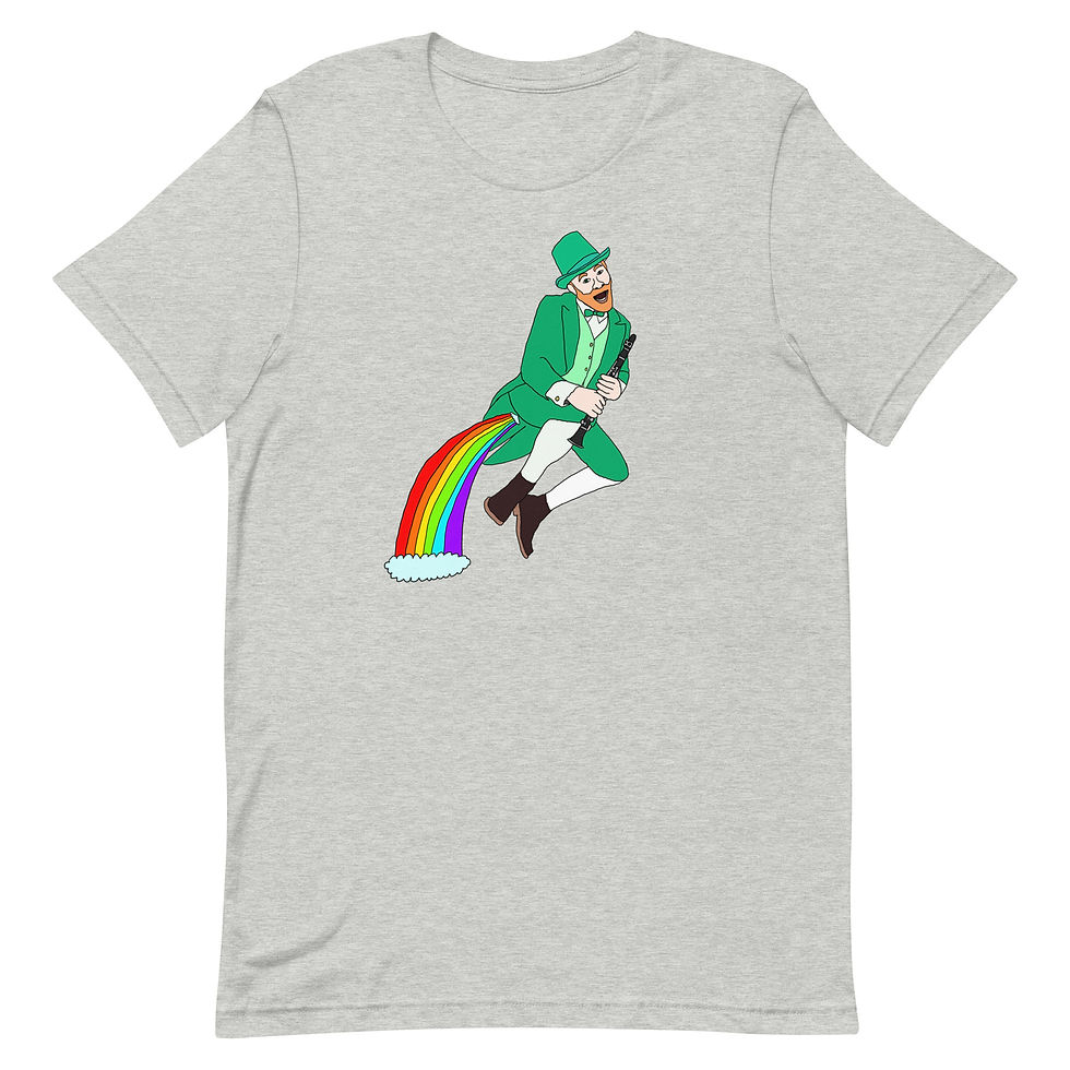 Thumbnail: E-flat Clarinet Leprechaun with Rainbow Farts Unisex t-shirt