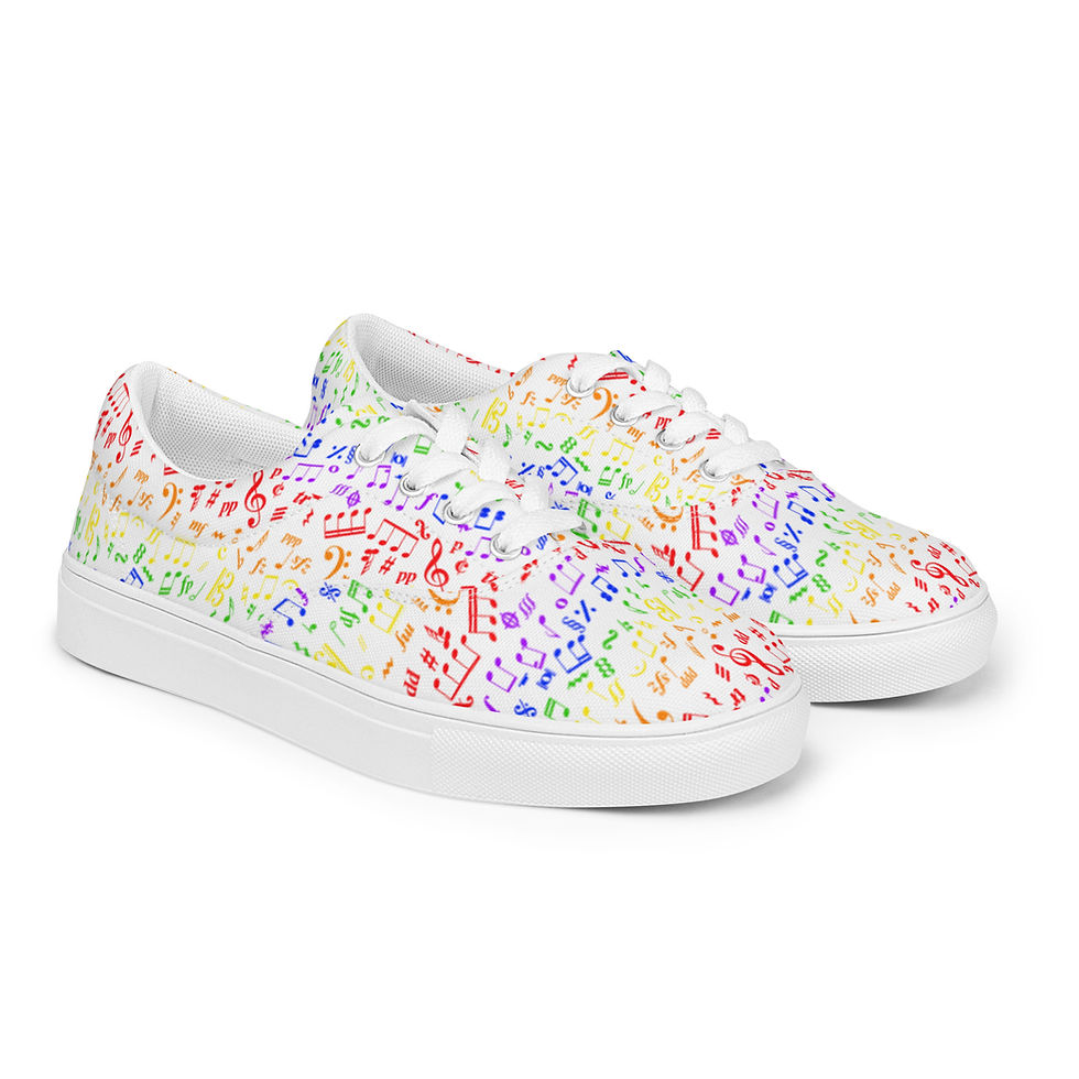 Thumbnail: Rainbow Music Notes & Symbols Women’s Lace-Up Canvas Shoes