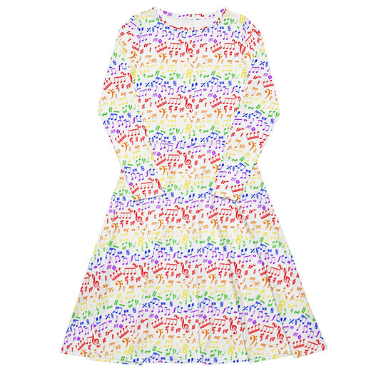 Rainbow Music Notes & Symbols Long Sleeve Midi Dress
