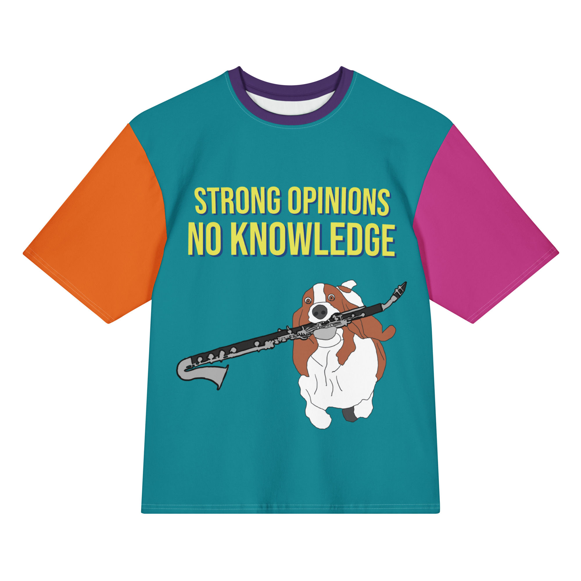 Basset Horn and Hound Strong Opinions Oversized colorblock cotton t-shirt