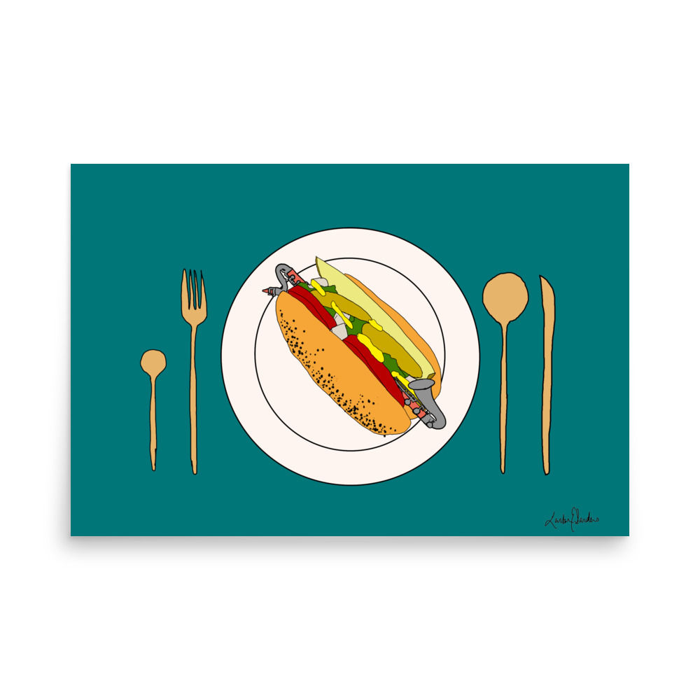 Bass Clarinet Hot Dog Place Setting Poster