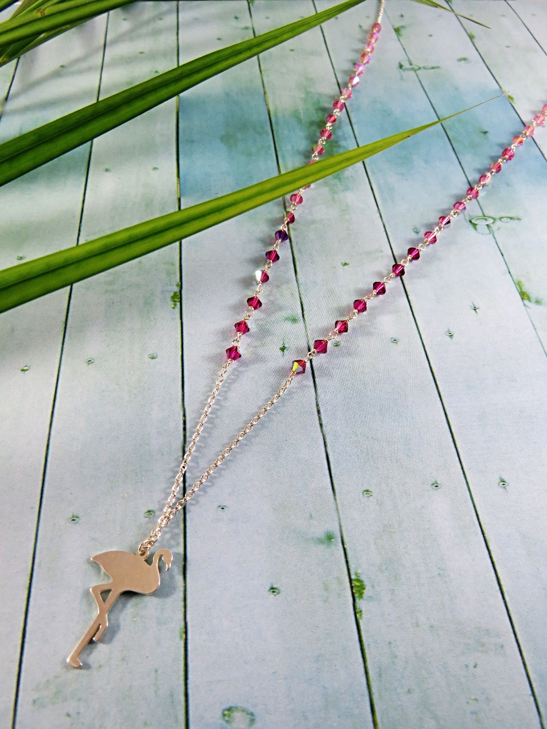 Sautoir flamant rose, cristal de Swarovski et argent 925