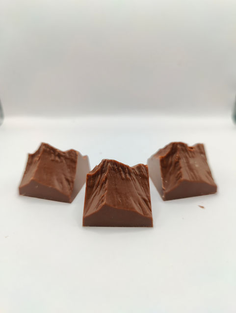 Berg Praline Kaiseregg aus Freiburg. Kaisereggli Pralinen eine Hülle aus Milchschokolade gefüllt mit einer Haselnuss-Mandel Gianduja. Verfeinert mit Haselnusssplitter