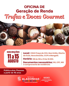 Inscrições para Oficina de Geração de Renda Trufas e Doces Gourmet começam nesta segunda, 11