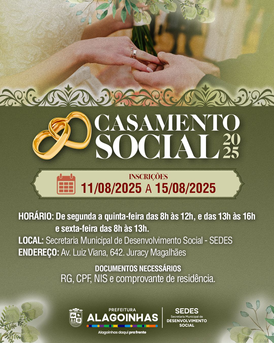 Prefeitura de Alagoinhas abre inscrições para Casamento Social 2025