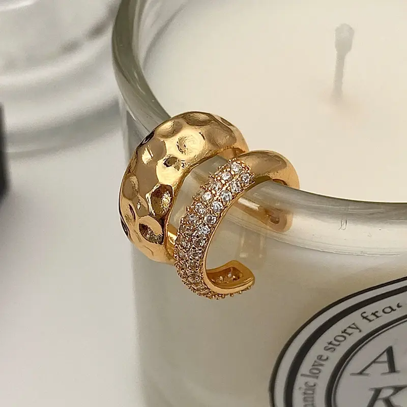 Thumbnail: Gold Color 1 Piece Minimalist Zircon Hollow Geometric Clip Earrings for Women Tr