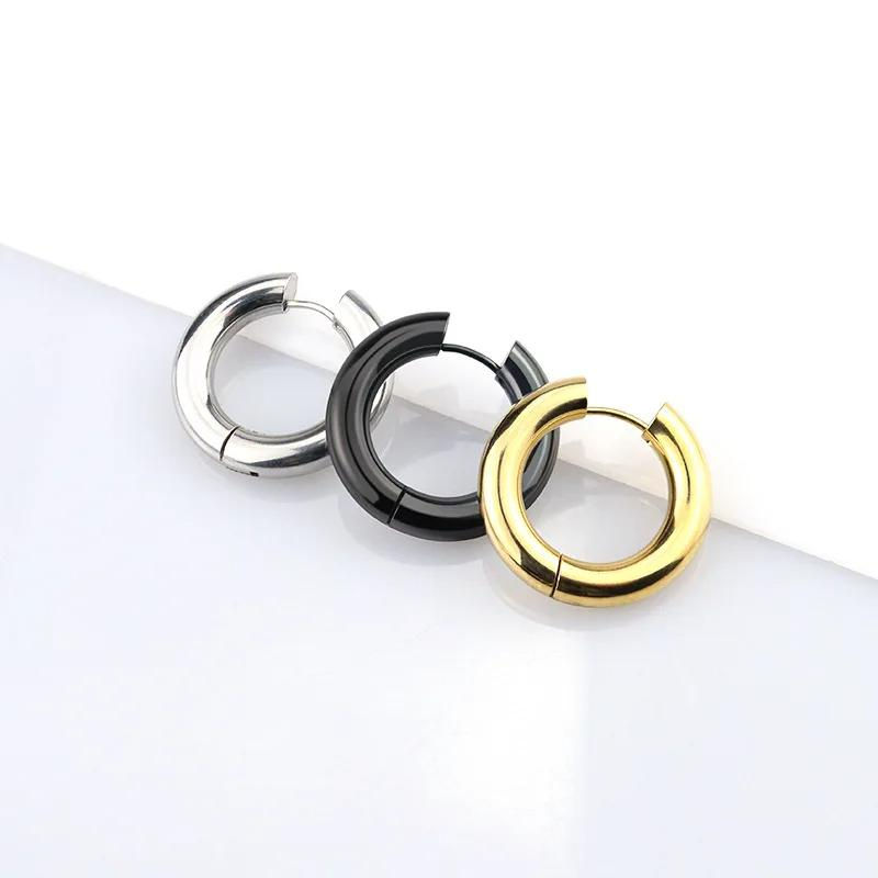 Thumbnail: 2pcs Line 5.0mm Punk Stainless Steel Hoop Earrings For Men Women Round Loop Earr