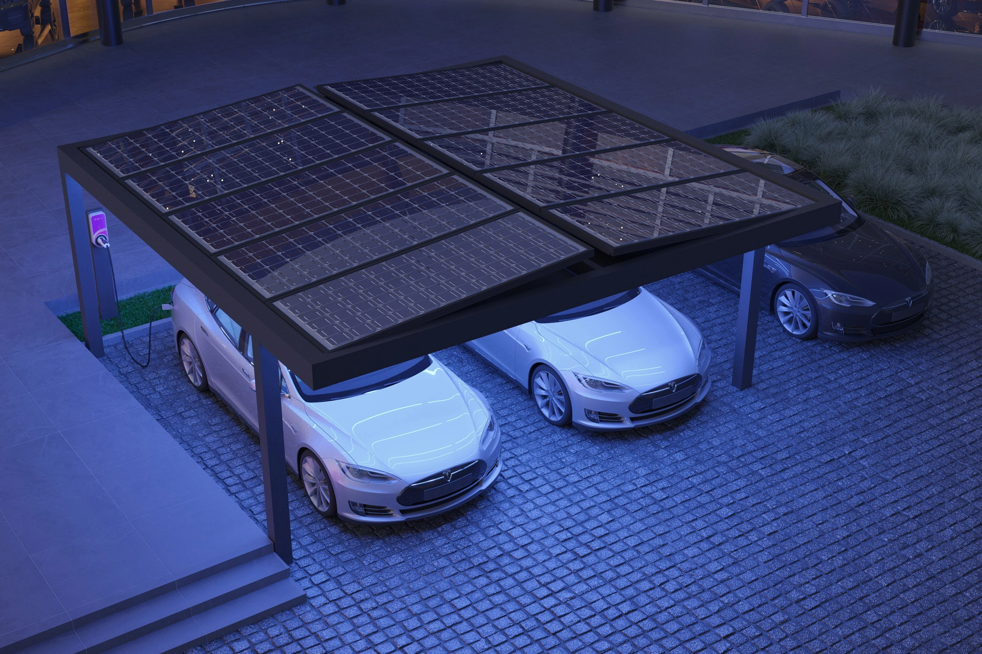 carport dwustanowiskowy LED