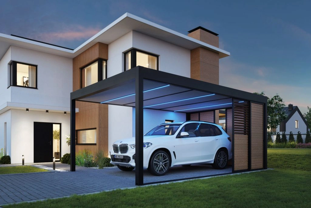 Carport z oświetleniem LED