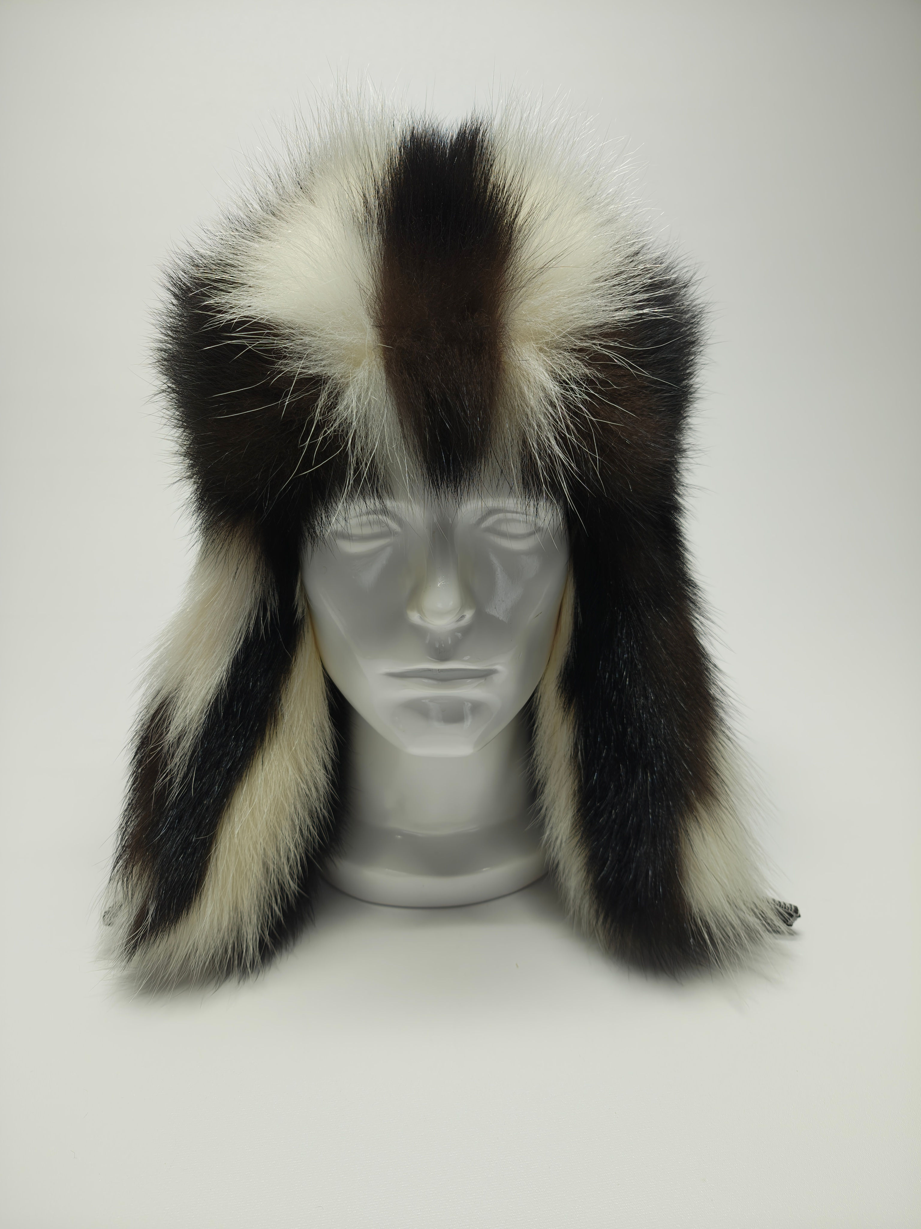 Skunk Fur Trapper Hat. Extra Fancy. XL