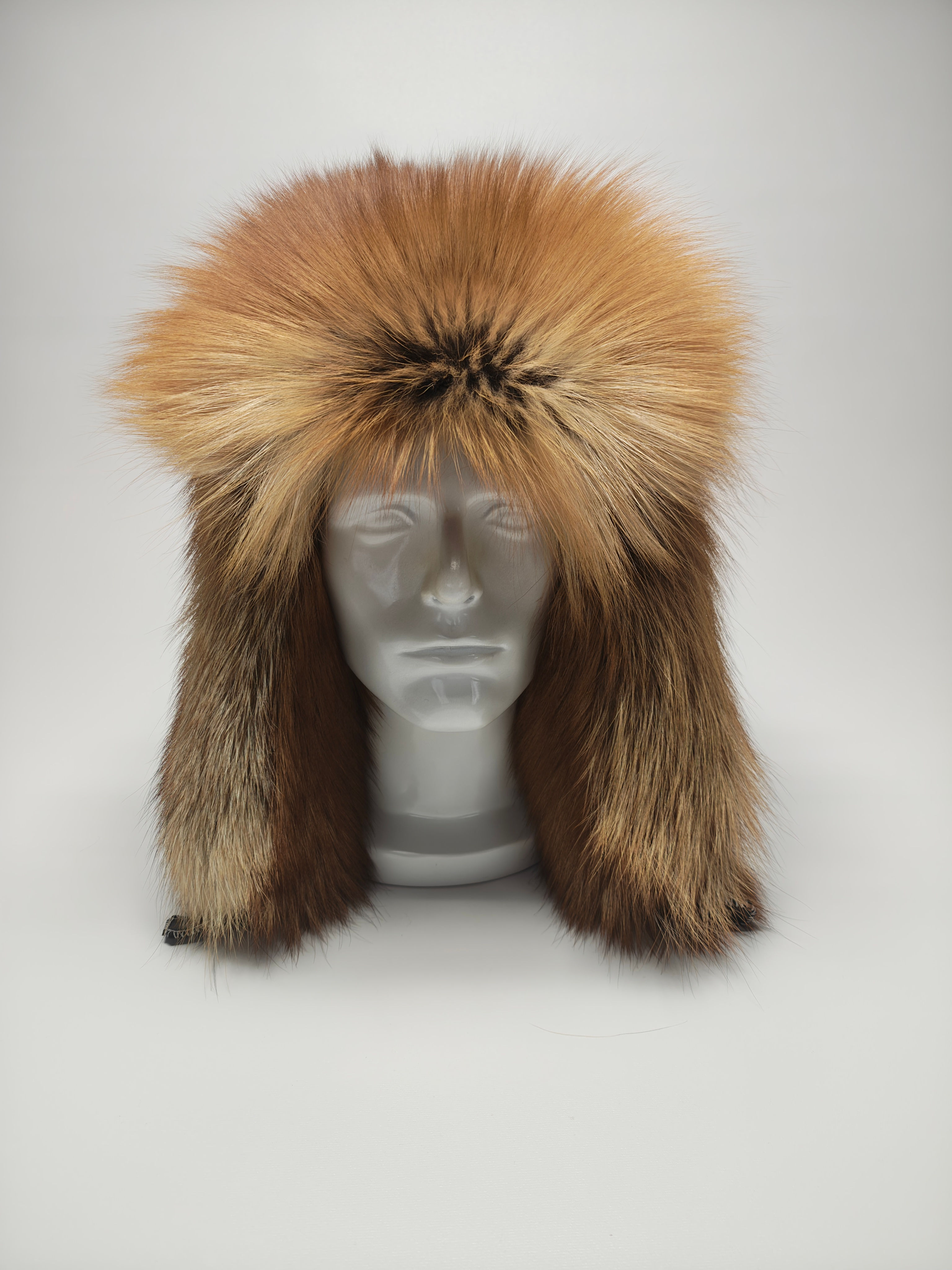 Red Fox Fur Trapper Hat. Size XL
