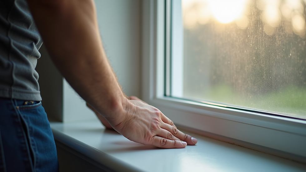 Close-up view of a home inspector checking a window seal