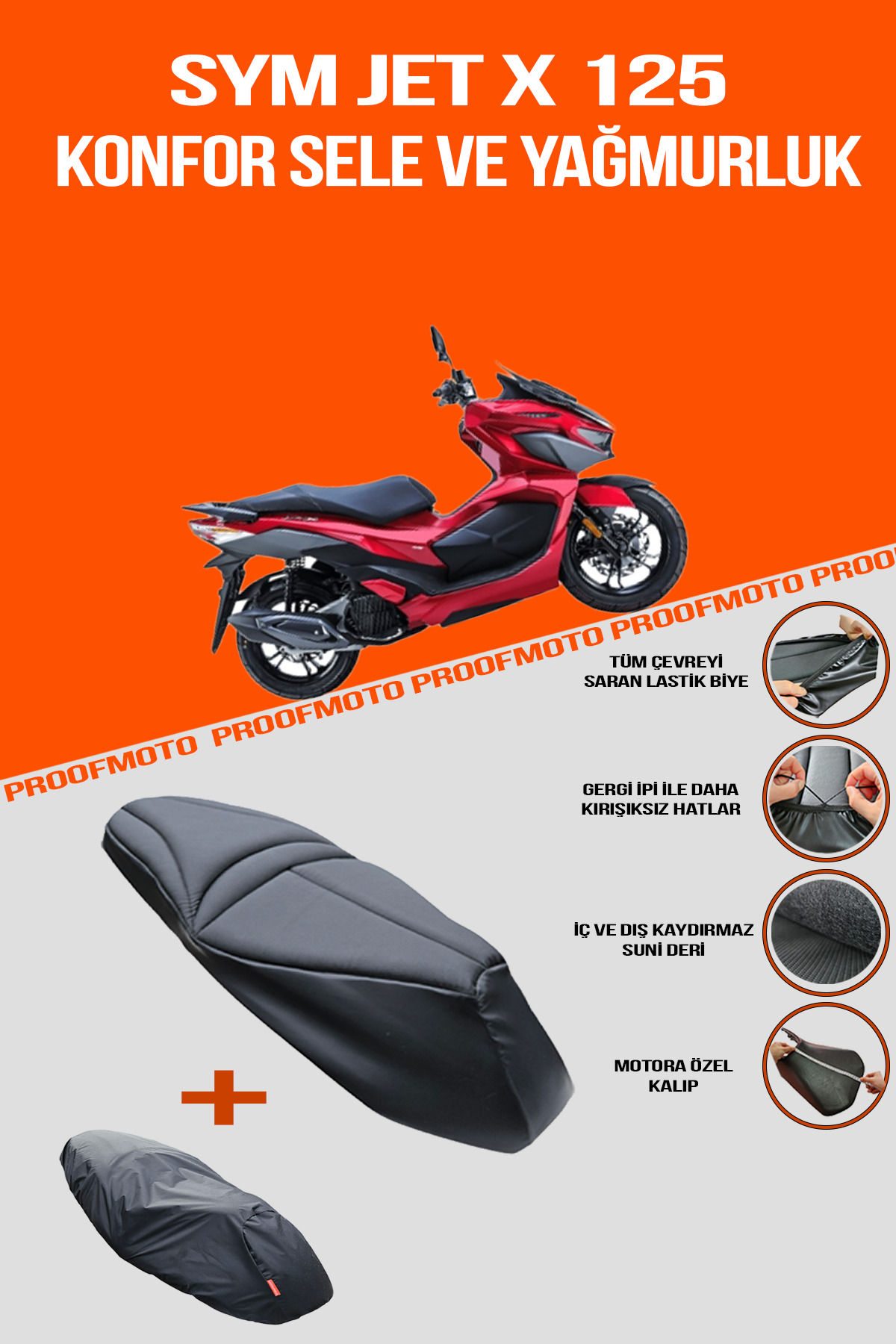 SYM JET X 125 Uyumlu Konfor Sele Ve Yağmurluk Kılıf
