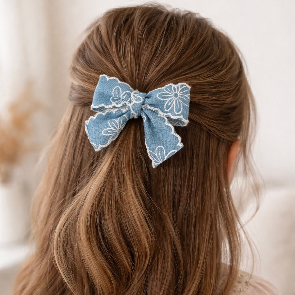 Denim floral bow