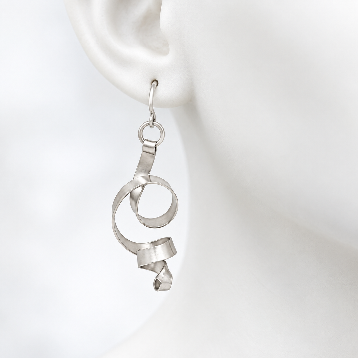 Asymmetric Silver Aluminum Ribbon Earrings
