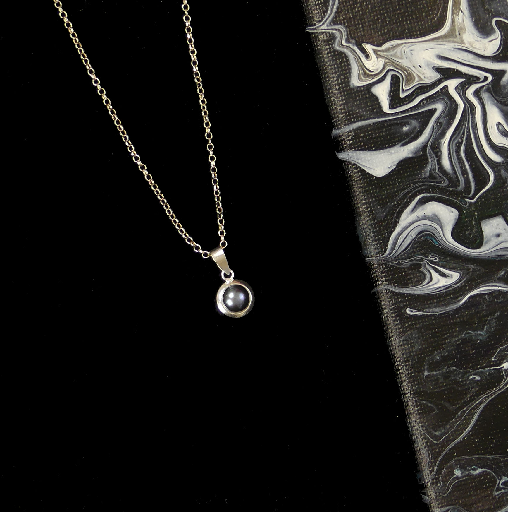 'By the Light of the Midnight Pearl' sterling silver necklace