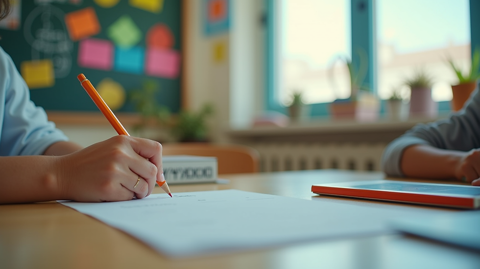 Close-up view of a colorful classroom with educational materials