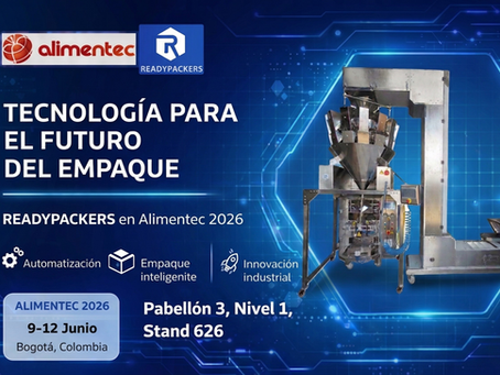 READYPACKERS en alimentec 2026 hay una empcadora de 14 basculas de pesado y una banda en z
