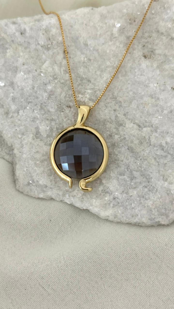Miniatura: Conjunto Brincos e colar em Obsidiana Fumê Facetada