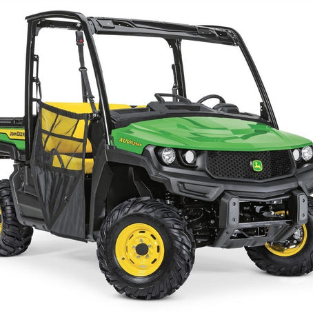 John Deere Gator XUV835M utility vehicle with ROPS cage, official John Deere product photo