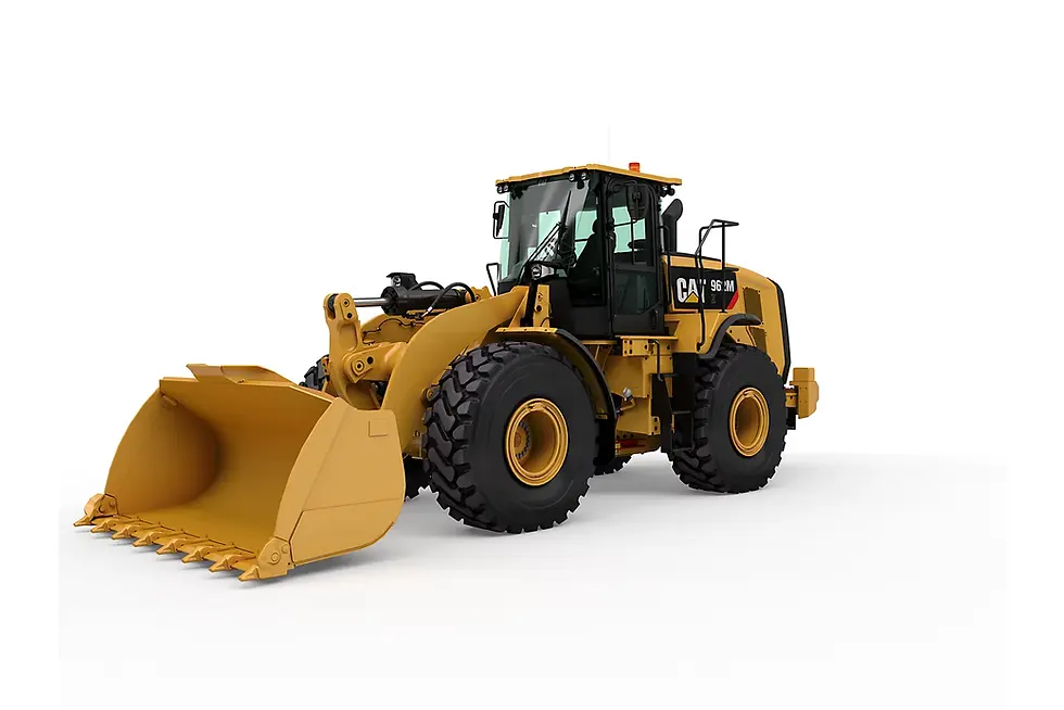 A CAT 962 wheel loader equipped with Product Link hardware feeding Caterpillar's VisionLink telematics platform, official Caterpillar product photo