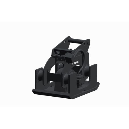 Bobcat plate compactor attachment mounted on a mini excavator, official Bobcat product photo