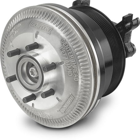 A Horton DM Advantage on/off pneumatic fan clutch, one of the two main fan clutch designs used on Kenworth, Mack, International, and Freightliner dump trucks and mixers. Photo: Horton, Inc.