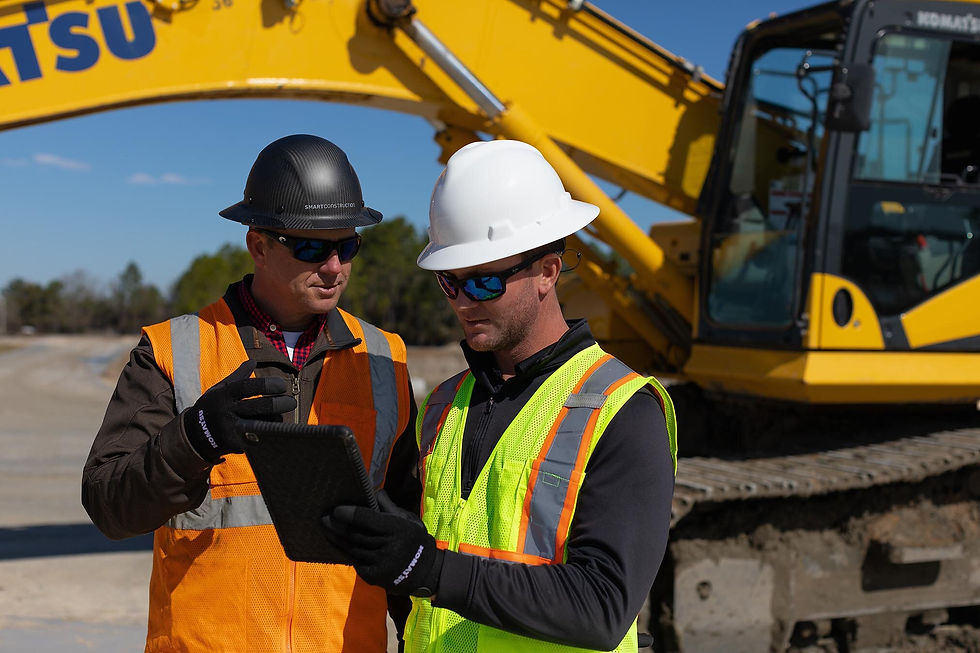 Komatsu construction equipment and crew on a telematics-equipped jobsite. Photo: Komatsu.