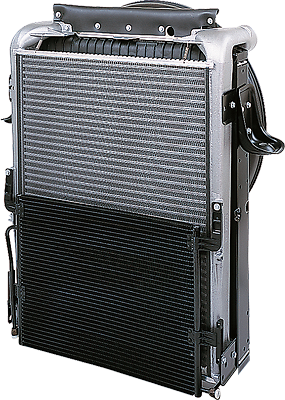 A Valeo heavy-duty truck radiator and engine cooling system core, the kind of component tasked with managing heat on a severe-duty vocational truck. Photo: Valeo.