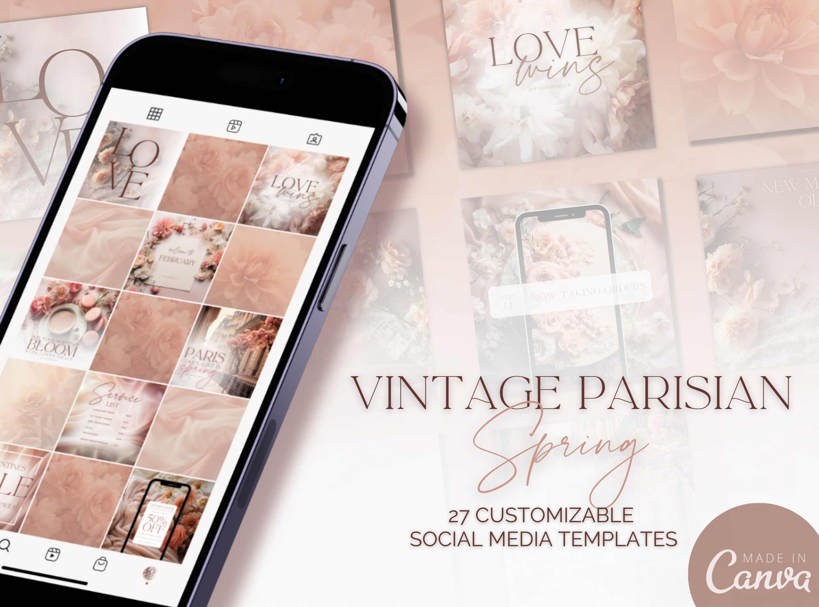 Vintage Parisian Spring Social Media Templates
