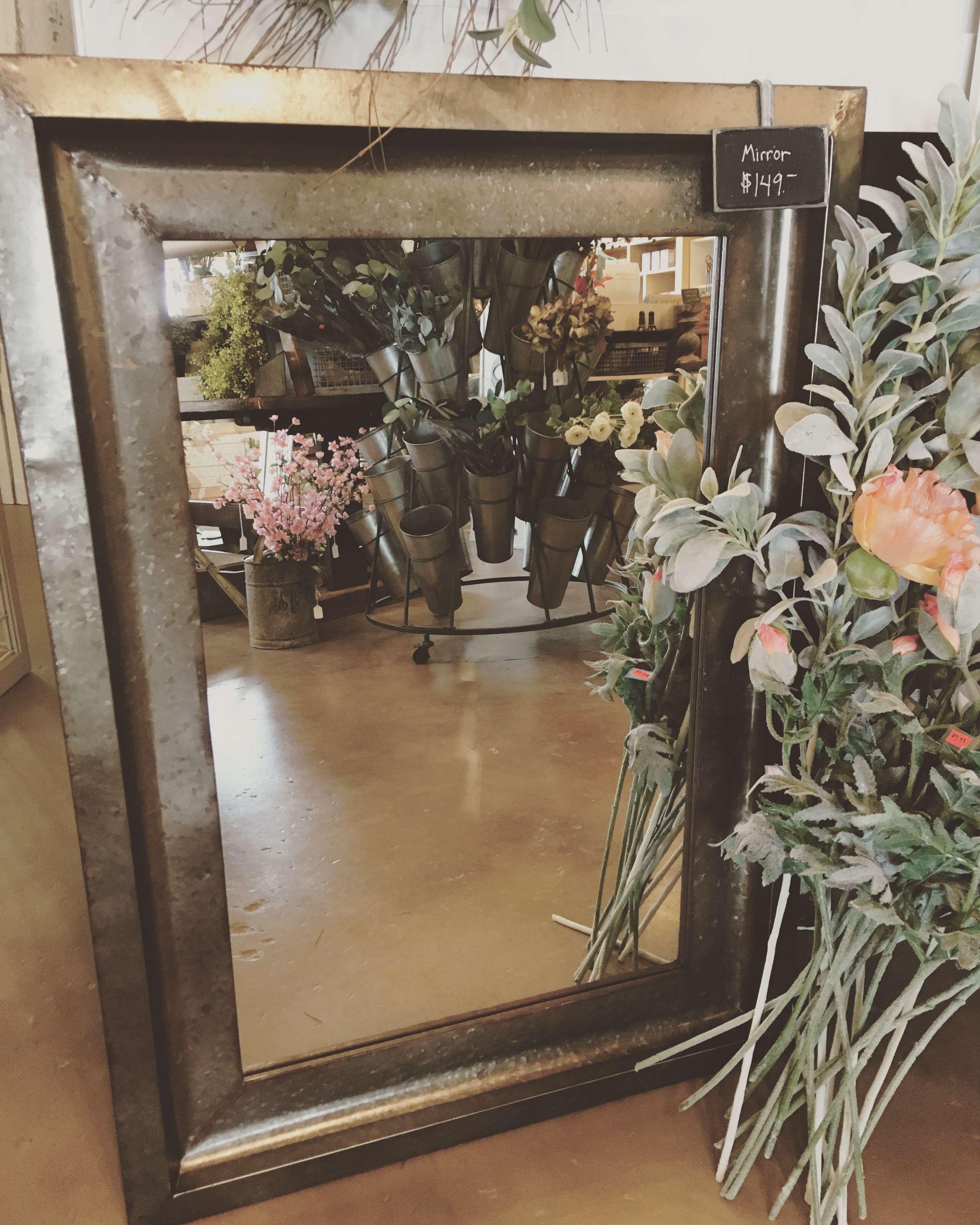Tin Framed Mirror, $149.00
